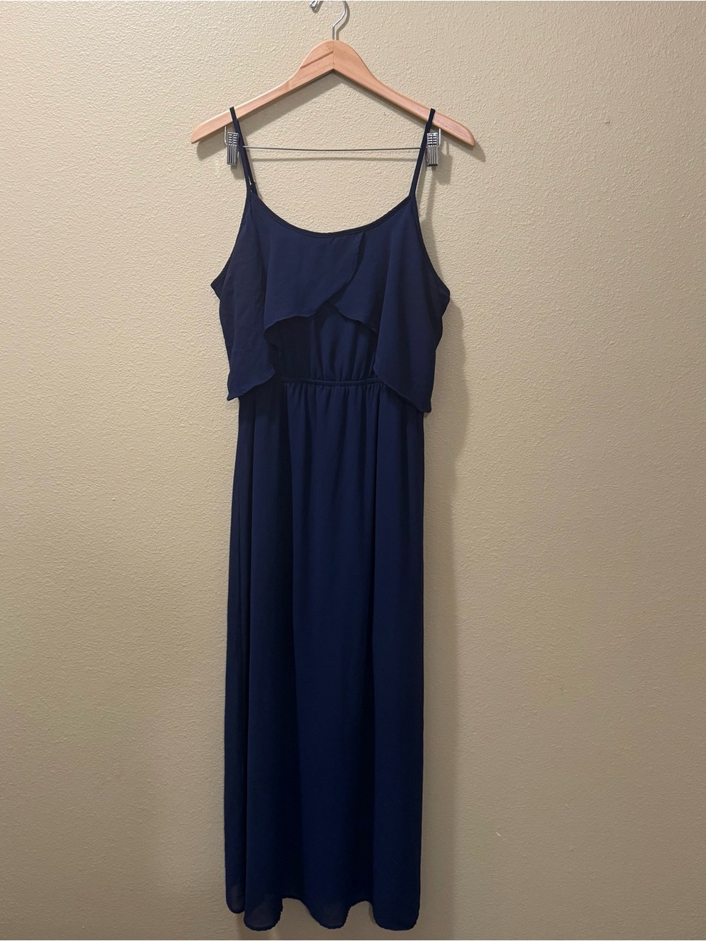 Women’s XL Xhilaration Navy Blue Spaghetti Strap Chiffon Ruffle Long Maxi Dress